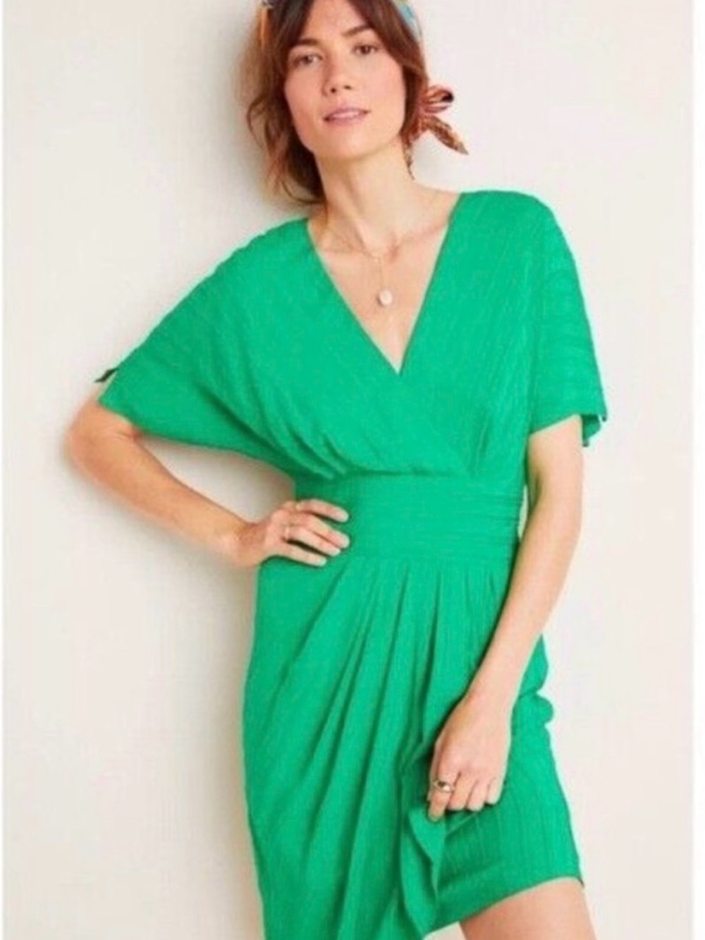 Aryessa Faux Wrap Green Dress from Anthropologie Size 6P